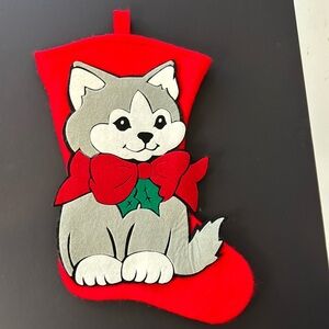 Siberian Husky appliqué felt Christmas stocking